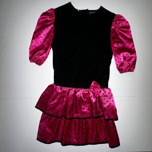VINTAGE 1980s Fashionland Originals Girls 10 Magenta Polka Dot Black Party Dress